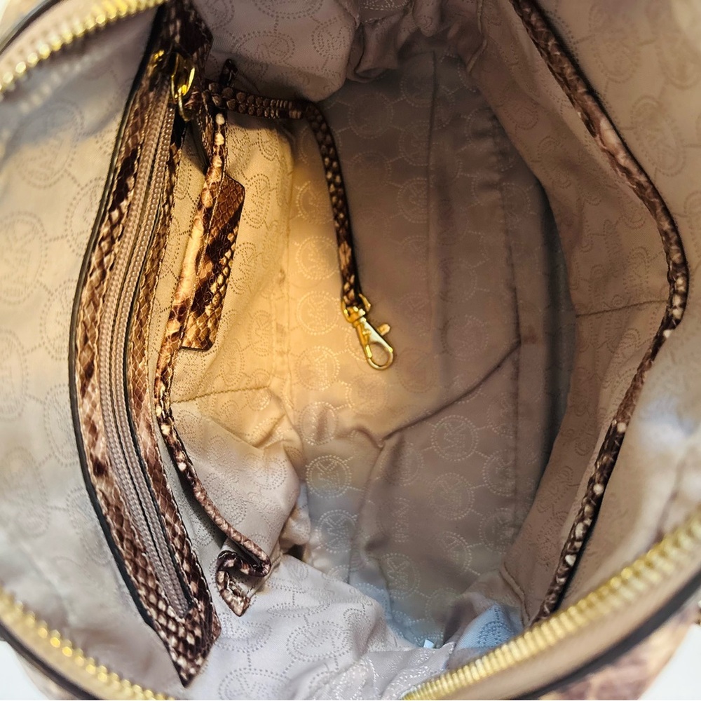 Michael Kors Smythe Blush Pink Beige Snake Leather Satchel - Picture 9 of 12